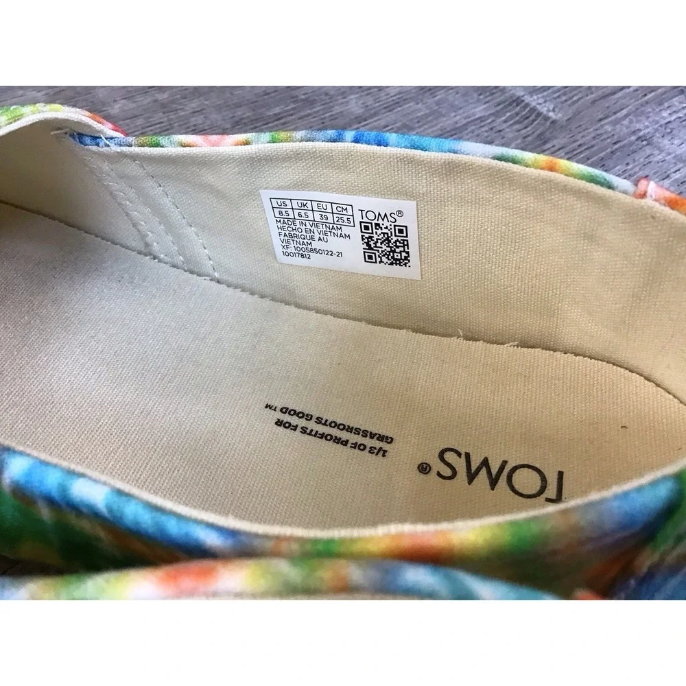 Toms Classic Alpargatas Womens Size 8.5 Slip on CANVAS Shoes Flats Tie Dye